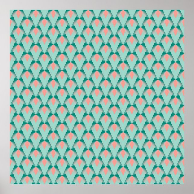 Póster Patrón Art Déco Rosa Melocotón Yukka y Verde (Frente)
