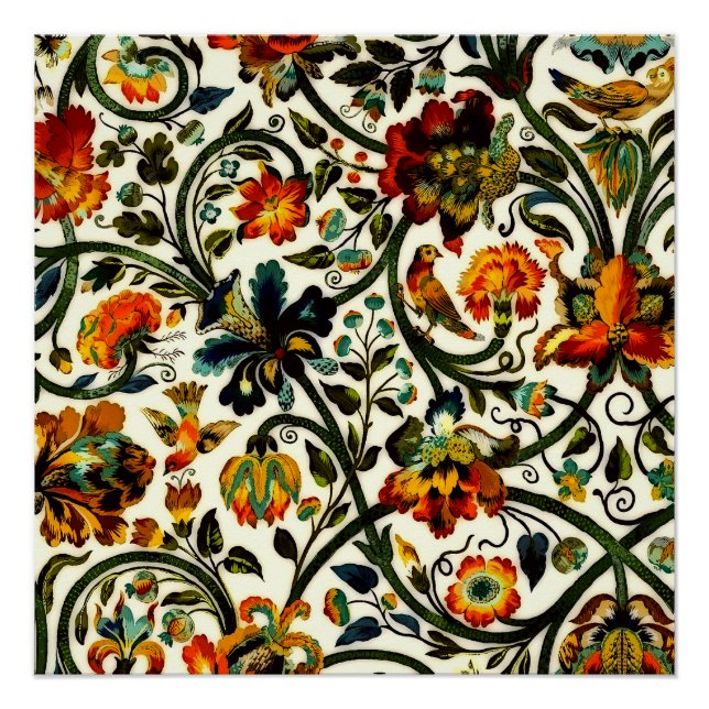 Póster Patrón Art Nouveau vintage Thistles Cicadas (Anverso)