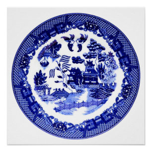Póster Patrón azul salvaje antiguo vintage alrededor de 1