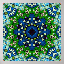 Patrón azul verde retro mosaico de Mandala