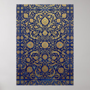 Póster Patrón azul y dorado ornamentado