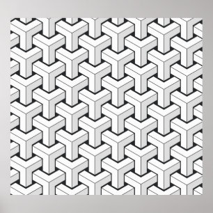 Póster Patrón blanco negro de cubos isométricos