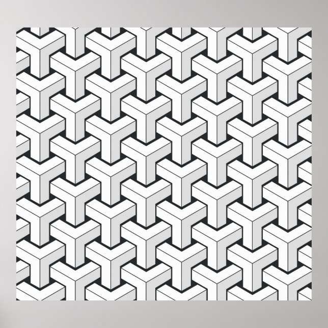 Póster Patrón blanco negro de cubos isométricos (Frente)