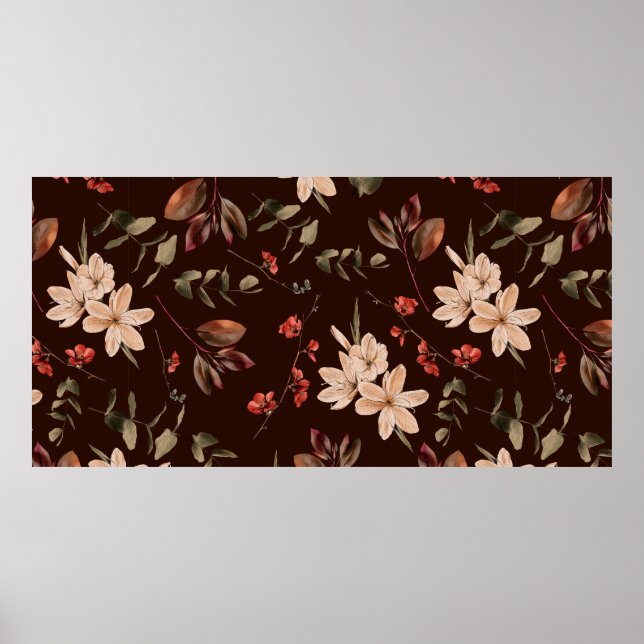 Póster Patrón bohemio sin costuras florales con b marrón  (Frente)