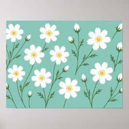 Póster Patrón Botánico de Flor Silvestre Blanca