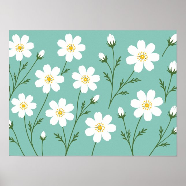 Póster Patrón Botánico de Flor Silvestre Blanca (Frente)