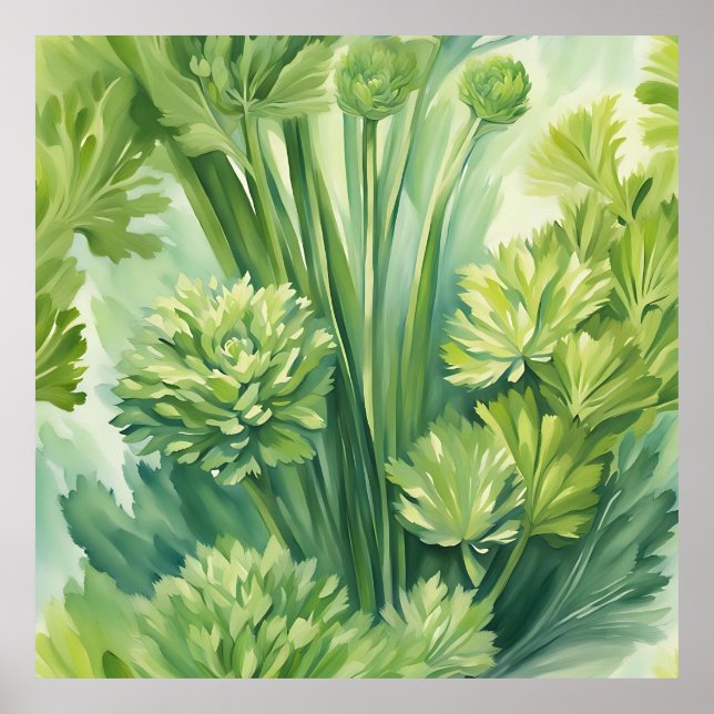 Póster Patrón Botánico Verde Apio Lujurioso (Frente)