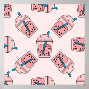 Póster Patrón brillante sin foco burbuja té fruta de vera