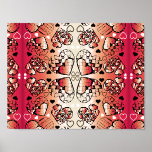 Póster Patrón cardíaco romántico caprichoso rojo y blanco