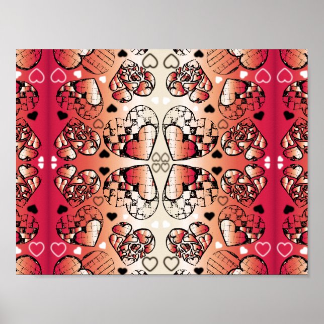 Póster Patrón cardíaco romántico caprichoso rojo y blanco (Frente)