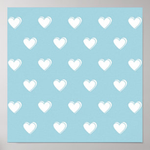 Póster Patrón cardíaco simple de corte blanco azul