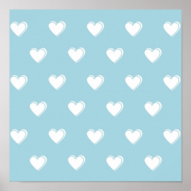 Póster Patrón cardíaco simple de corte blanco azul (Frente)