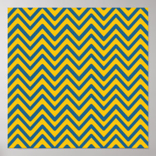 Póster Patrón Chevron Retro Vintage Amarillo Azul
