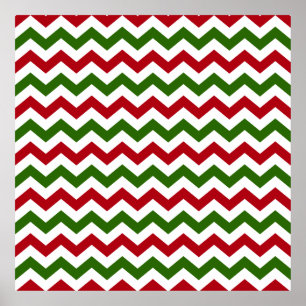 Póster Patrón Chevron rojo y verde Navidad