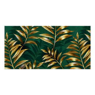 Póster Patrón continuo con helechos dorados