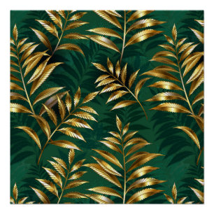 Póster Patrón continuo con helechos dorados
