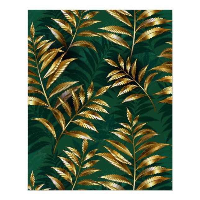 Póster Patrón continuo con helechos dorados (Anverso)