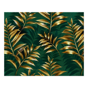 Póster Patrón continuo con helechos dorados