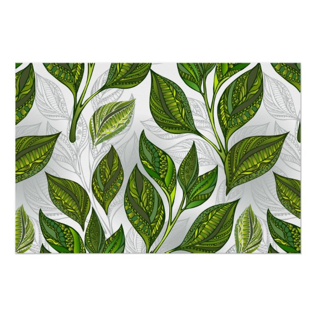 Póster Patrón continuo con hojas de té verde (Anverso)
