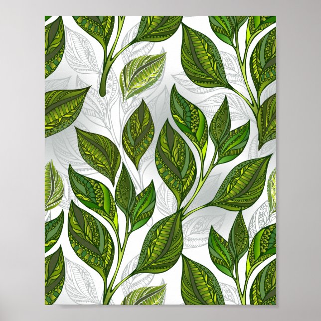 Póster Patrón continuo con hojas de té verde (Frente)