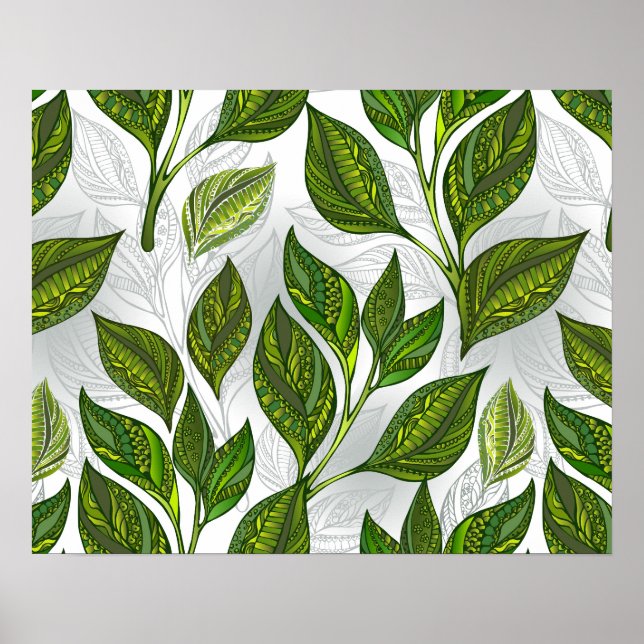 Póster Patrón continuo con hojas de té verde (Frente)