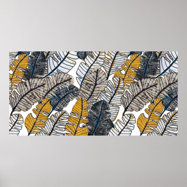 Póster Patrón continuo con hojas tropicales dibujadas a m (Frente)