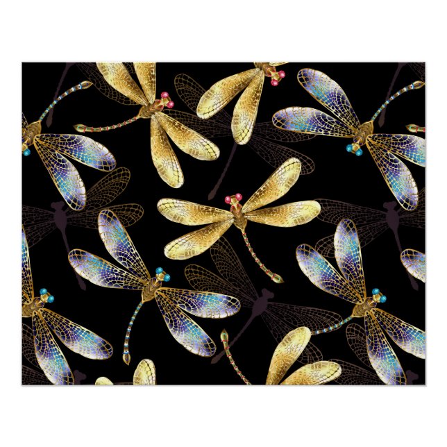 Póster Patrón continuo con libélulas doradas (Anverso)