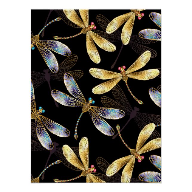 Póster Patrón continuo con libélulas doradas (Anverso)