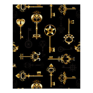 Póster Patrón continuo con llaves doradas