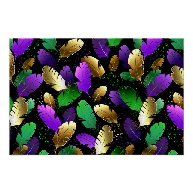 Póster Patrón continuo con plumas de Mardi Gras (Anverso)