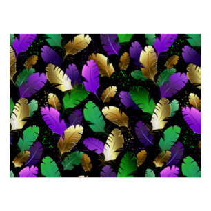 Póster Patrón continuo con plumas de Mardi Gras