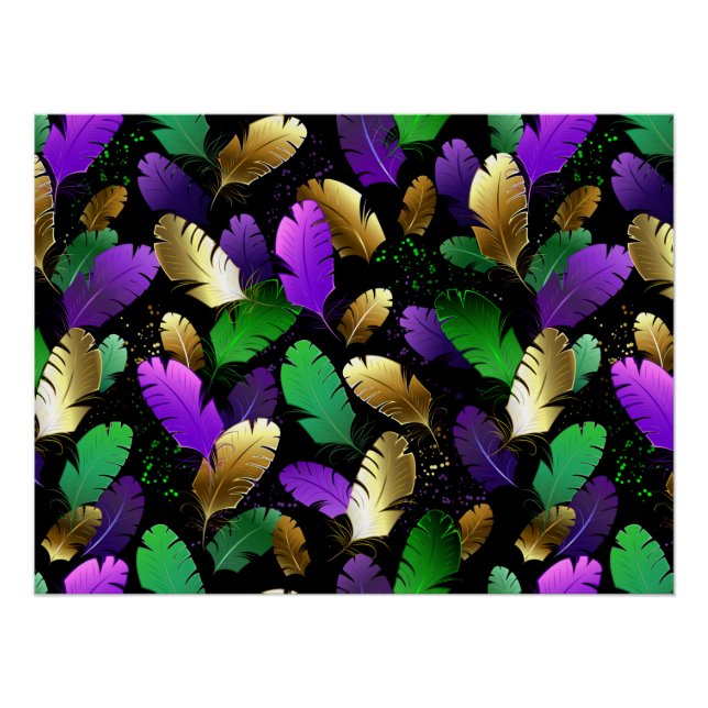 Póster Patrón continuo con plumas de Mardi Gras (Anverso)