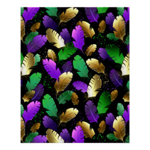 Póster Patrón continuo con plumas de Mardi Gras