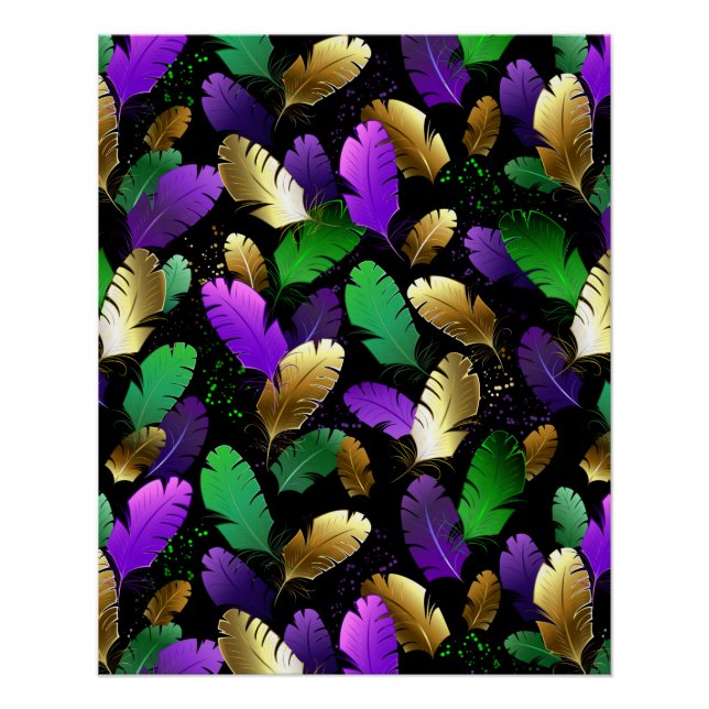 Póster Patrón continuo con plumas de Mardi Gras (Anverso)