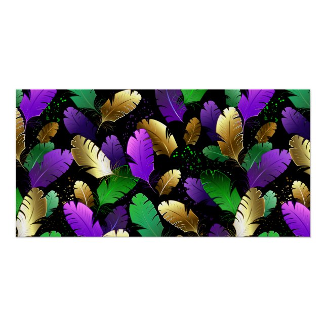 Póster Patrón continuo con plumas de Mardi Gras (Anverso)
