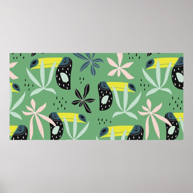 Póster Patrón continuo con tucán, elefante, mono y (Frente)