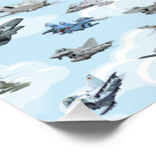 Póster Patrón continuo de aviones militares de dibujos an