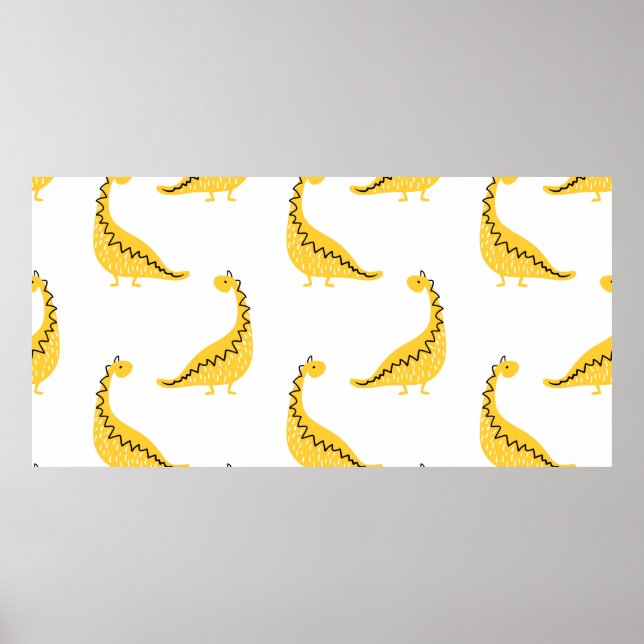 Póster Patrón continuo de dinosaurio amarillo. Ilustració (Frente)