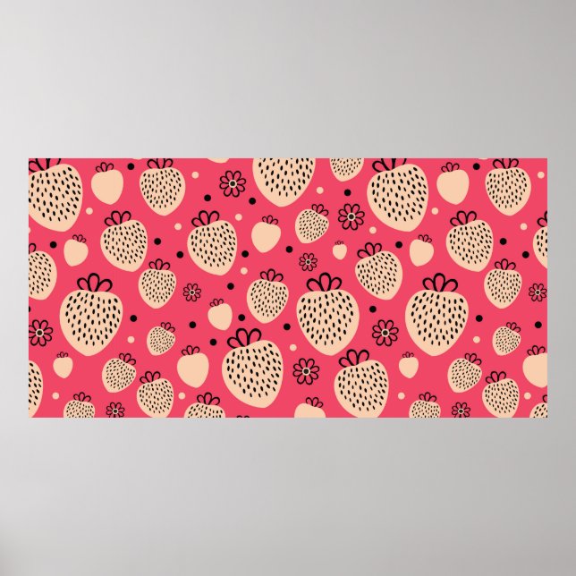 Póster patrón continuo de fresa rosa (Frente)
