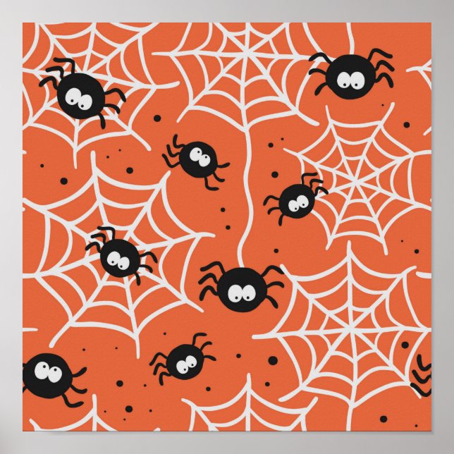 Póster Patrón continuo de Halloween con arañas y telaraña (Frente)