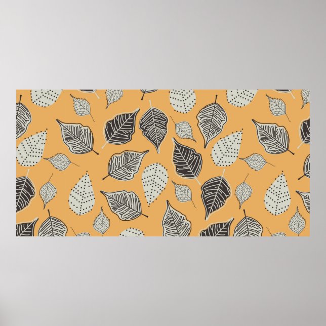 Póster Patrón continuo de otoño con hojas. Ilustración vi (Frente)