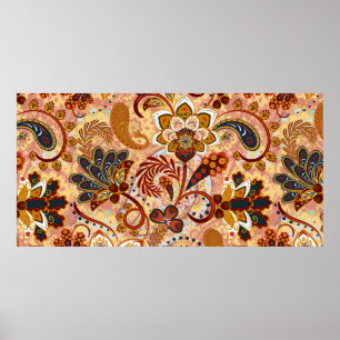 Póster Patrón continuo de paisley con flores en estilo in