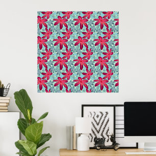 Póster Patrón continuo floral rosa y azul