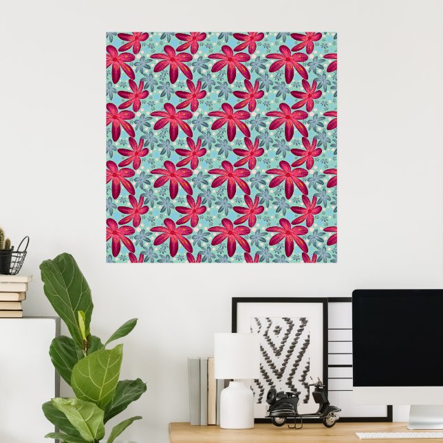 Póster Patrón continuo floral rosa y azul (Oficina en casa)