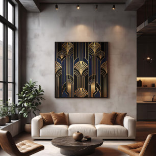 Póster Patrón de abanico de oro Art Deco lujoso