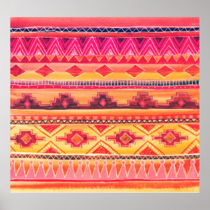 Póster Patrón de acuarela africano. Ilustracion Raster