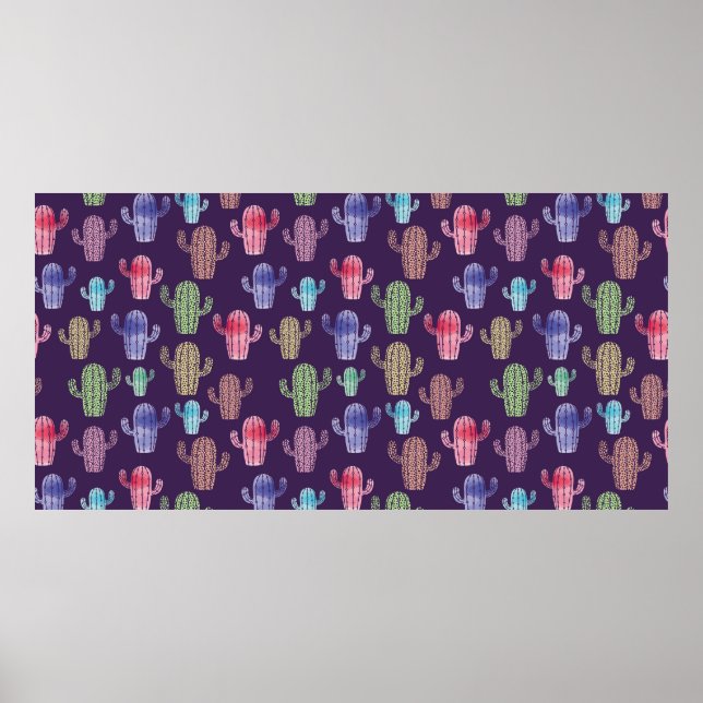 Póster Patrón de acuarela de cactus de moda  (Frente)