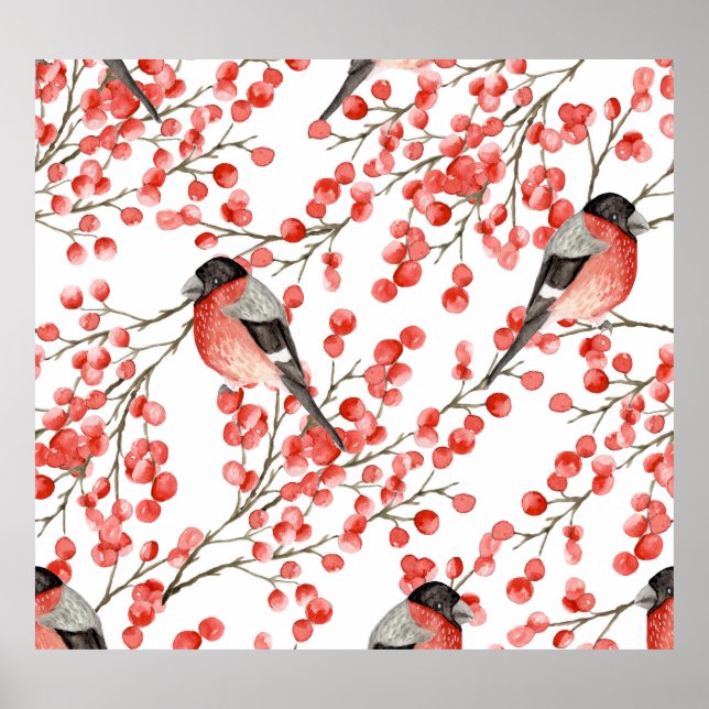 Póster Patrón de acuarela de los cerezos rojos (Frente)
