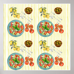 Póster patrón de acuarela de verano mediterráneo