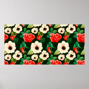 Póster Patrón de acuarela floral sin fisuras. Cachorros b
